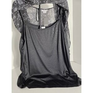 Avenue Black Floral Print Flutter Top Sheer Overlay Tank Top Plus Size 30/32 NWT